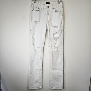 True Religion Billie Mid Rise Straight White Distressed Jeans Womens 28